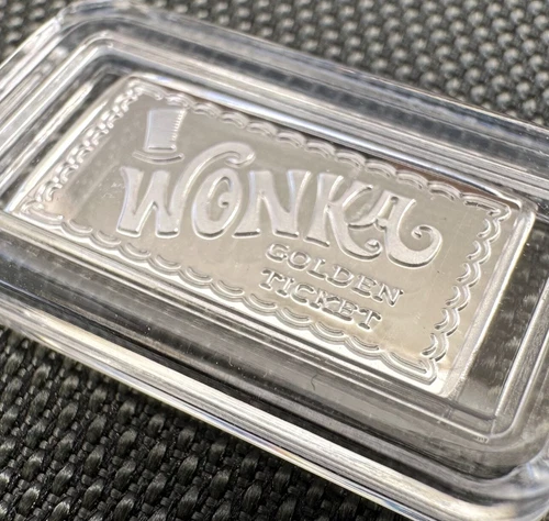 "WONKA GOLDEN TICKET"  2 Gram 999 Silver Bullion Bar In Capsule - PURE SILVER