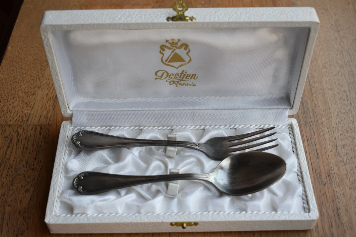 COUVERT CADEAU NAISSANCE BAPTEME FOURCHETTE CUILLERE DEETJEN ORFEVRERIE ART DECO