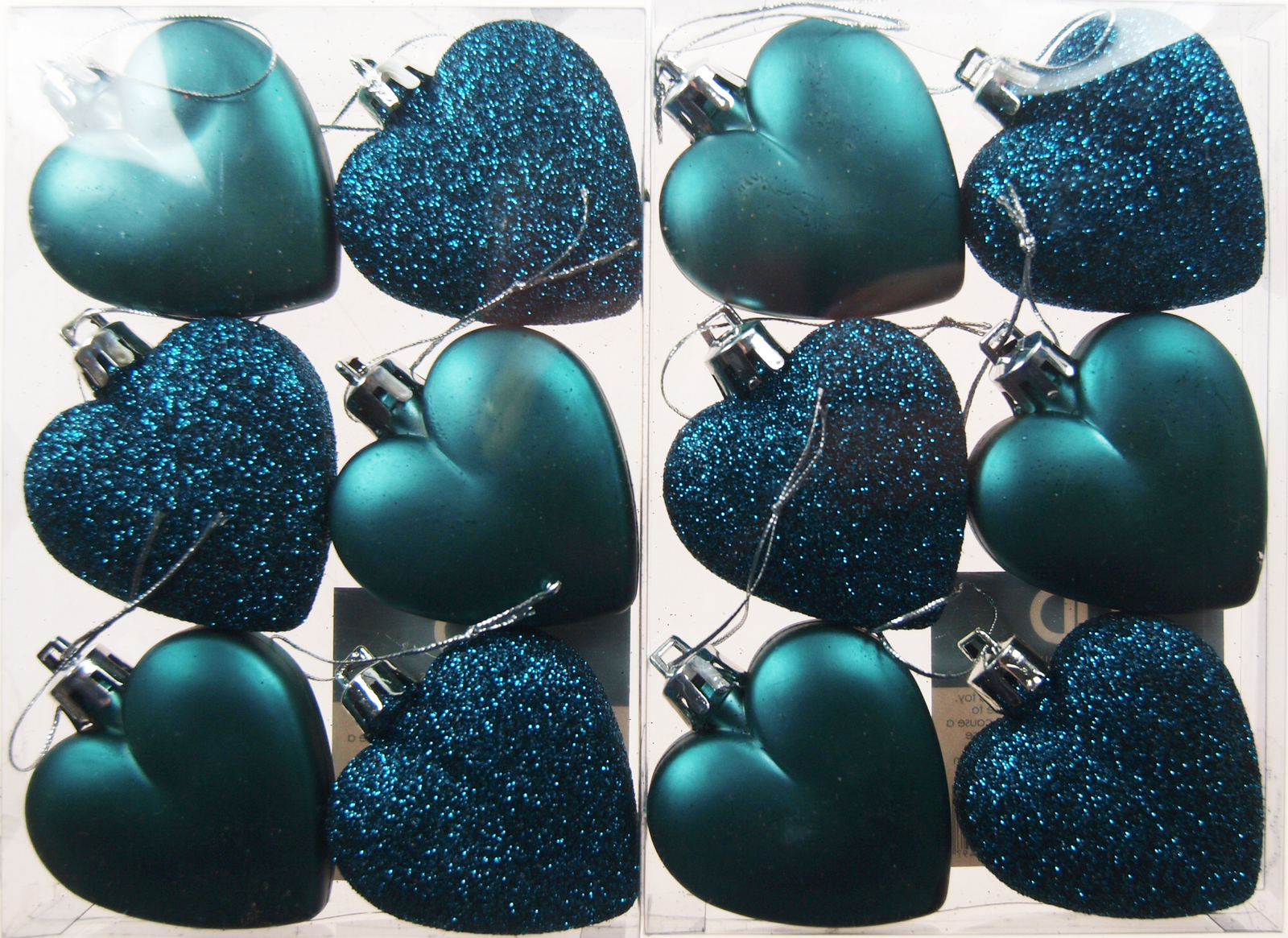 Love Heart Christmas Tree Baubles - Kingfisher Teal Blue (Set of 12)