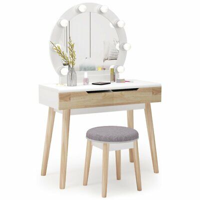 Tribesigns Vanity Dressing Table Set, Tribesigns Vanity Table Set With Lighted Mirror Stool