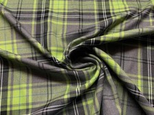 Scottish Tartan Check Fabric Material DESIGN 92 LIME GREY