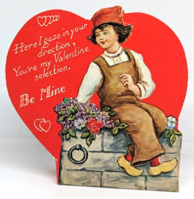 Vintage Be Mine American Valentinstag Herz 1940er UNBENUTZT Grußkarte (EB8644)