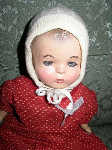 Antique, Reliable, 18" Composition Baby Doll in Red Dress - Picture 3 of 8