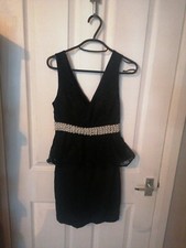 Black Lace Overlay Pearl Belt Black Bodycon Dress Ethina size small