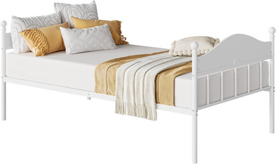 Stylish Twin Metal Daybed with Storage, Heavy Duty Steel Slats, White Finish