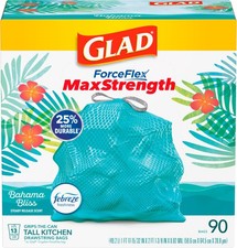 Glad ForceFlex MaxStrength Kitchen Trash Bags 13 Gal Bahama Bliss Febreze 90 Ct