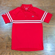 Lacoste Sport Novak Djokovic Mens Red Striped Tennis Polo Size M 21x28 FR 4