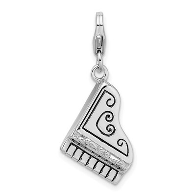 Sterling Silver 3-D Enameled Grand Piano with Heart Scroll Charm Pendant 3.38gm