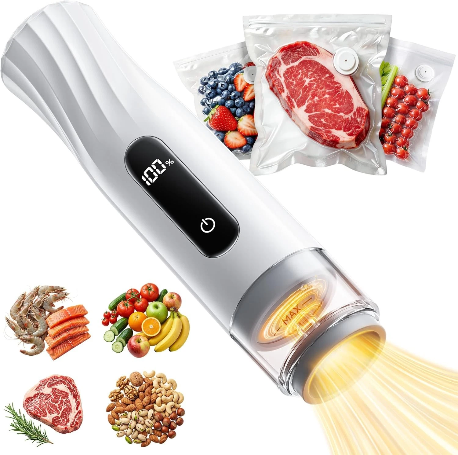 Compact Vacuum Sealer for Food + 30 Reusable Vacuum Bags Handheld Rechargeable