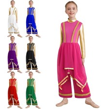 Kids Girls Bodysuit Choir Dancewear Celebration Jumpsuit Liturgical Long Sleeve