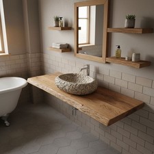 Altholz Eiche Cognac Waschtischplatte Massive Eiche 4 cm Baumkante Handgefertigt