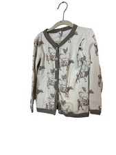 Kate Quinn Cardigan Sweater Kids 5 White Farm Animal Print Button Front Organic