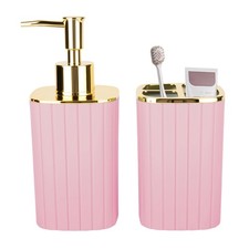 2PCS Bathroom Accessories Set,Pink Soap Dispenser and Toothbrush Holder