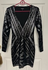 Express Women’s Sequin Sparkle Black Plunge Party Dress-  XS