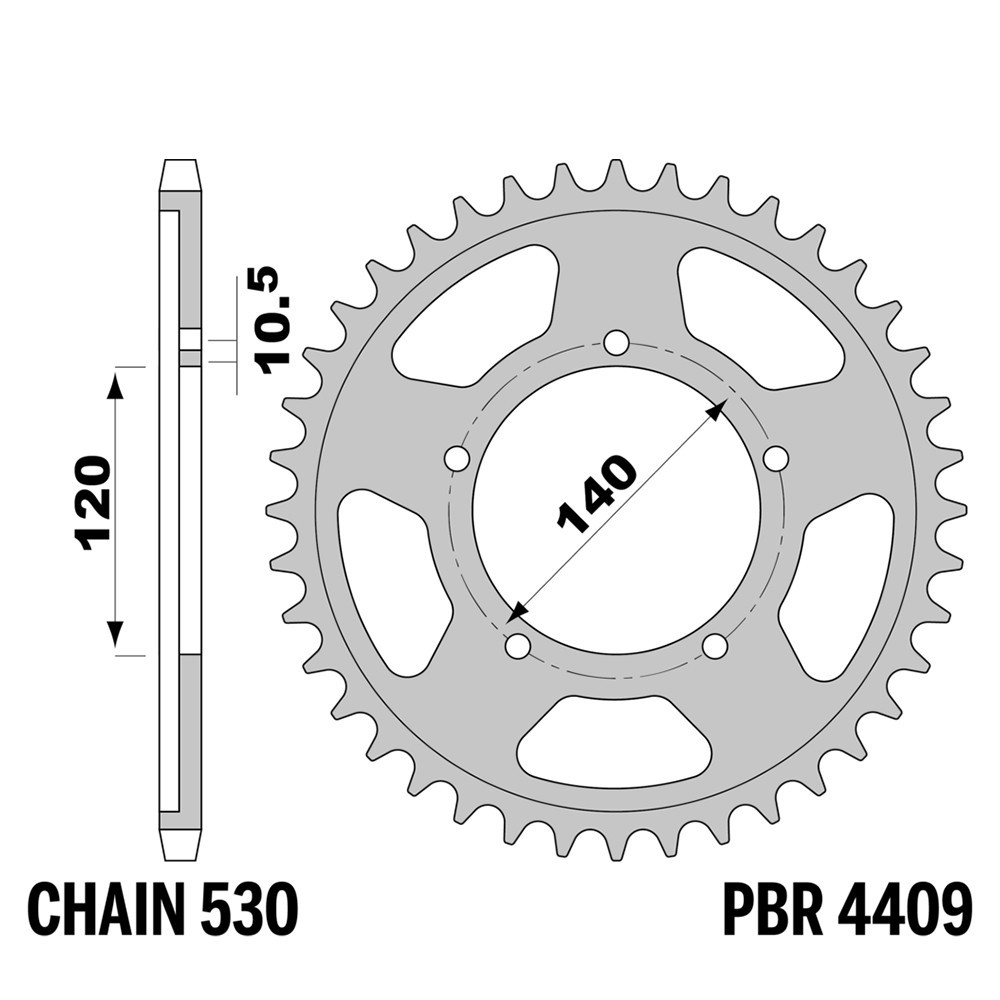 Pignon arrière PBR 40 dents en acier pas 530 pour moto Suzuki SV 1000 S de 2003 à 2006