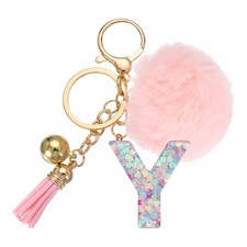 Alphabet Initial Letter Keychain Letter-Y Cute Heart Resin Keyrings Pink