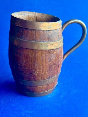 Antique French Oak & Copper Barrel Pitcher 1930s Rustic Wine Cider Jug 7''