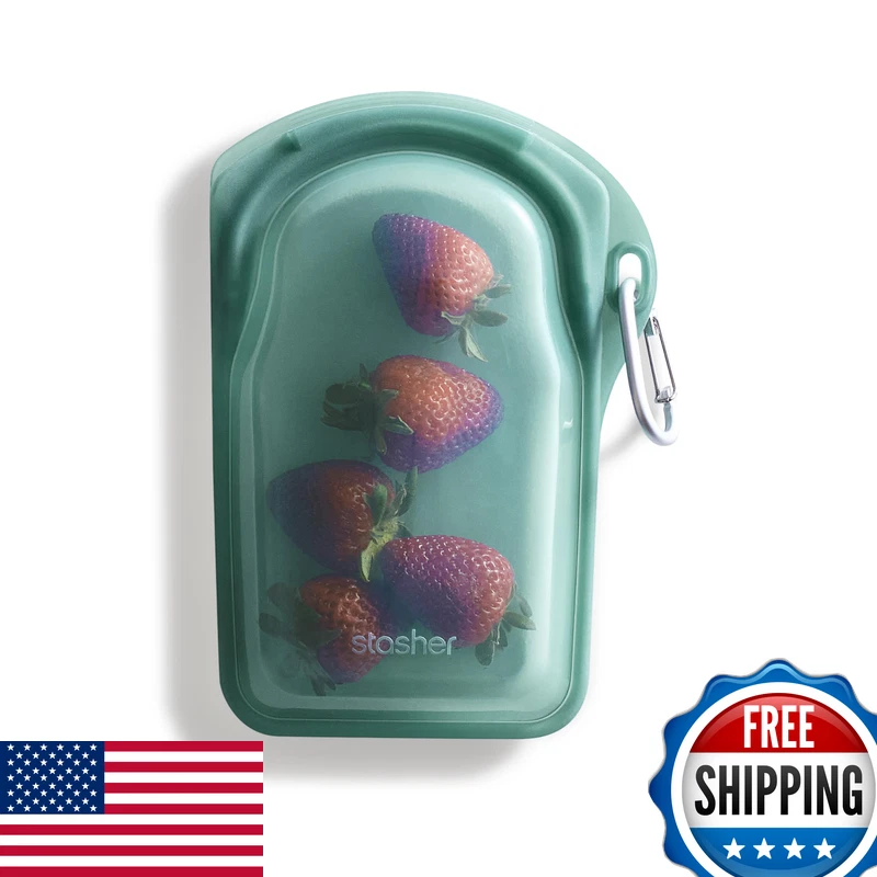 Stasher Silicone Reusable Storage Go Bag Carabiner Clip Bag For Travel