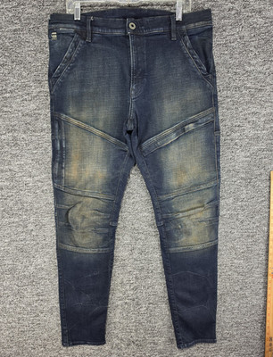 G-Star RAW Skinny Fit Medium Wash Blue Denim Jeans 5-Pocket Zip Button Logo Men