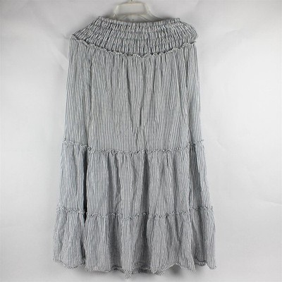 Max Studio Maxirock Mit Trägern Gestreift Grau Weiß Smock XS Baumwolle Rayon