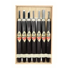 Michihamono WOODY Japanese Wood Carving Knives, 7 piece Chisel & Gouge set