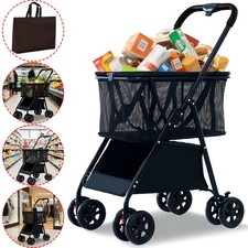 8 Wheels Shopping Trolley Cart Lightweight Strong maneuverable Folding w/ Brakes