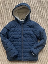 ABERCROMBIE Kids Navy Blue Hooded Down Puffer Jacket Faux Fur Lining Size 13/14