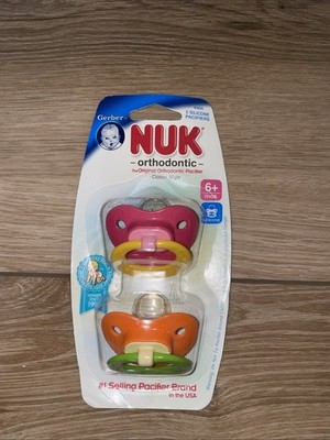 Vintage 2007 Gerber NUK Orthodontic Silicone Pacifier Size Pink Orange  NOS NEW