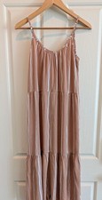 LOFT- Blush and White Striped Maxi Dress Size S Sleeveless Tiered Casual