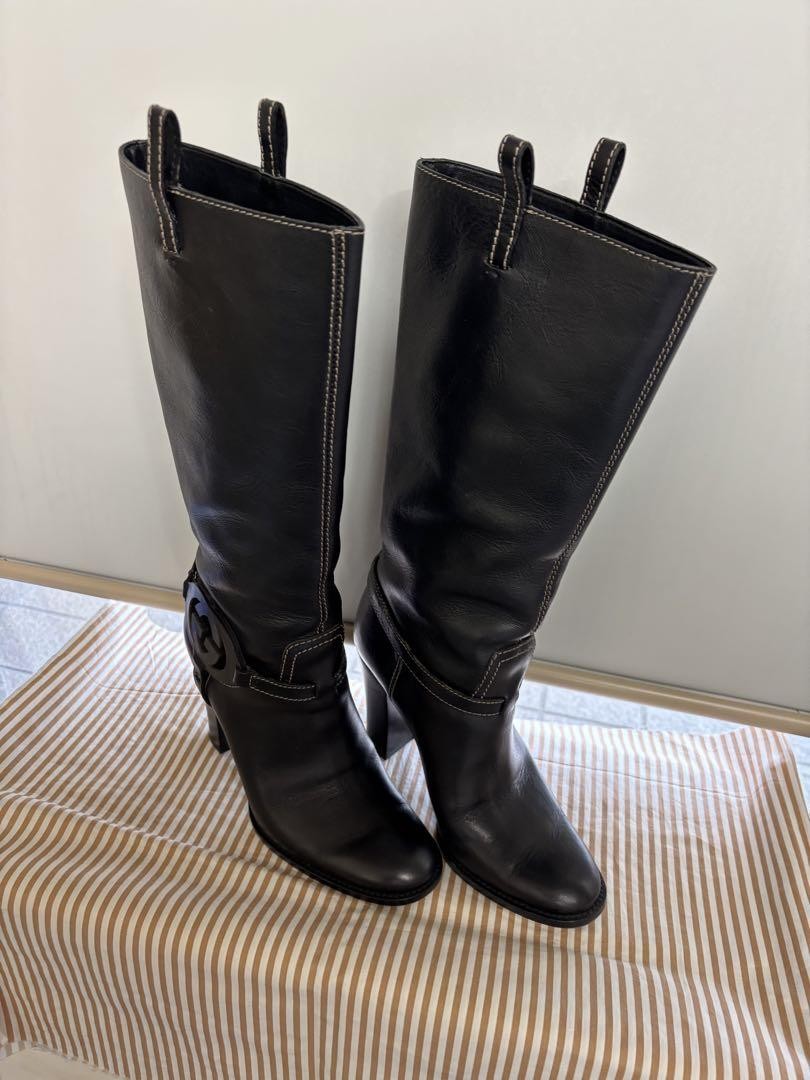 GUCCI Boots Heel Long Leather Black EU35/US5 107375c thumbnail 2