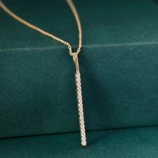 1Ct Round Cut Lab-Created Diamond Bar Pendant In 14K Yellow Gold Plated Silver