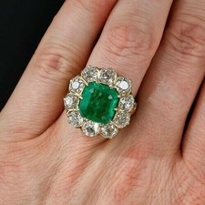 Art Deco 3.90 Ct Natural Emerald Vintage Engagement Ring 925 Sterling Silver