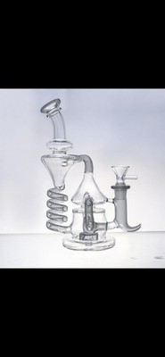 9'' Glass Tornado Coil Recycler Water Bong Percolator Hookah Pipe w/Bowl USA Ship