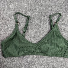 Aerie Green Ribbed Scoop Bikini Top Size Large L Real Good Swimwear
