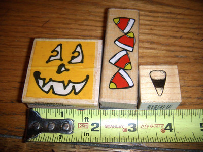 3 WOOD RUBBER STAMP HOLLWEEN CANDYCORN,PUMPKIN PSX,HAMPTON, VAP SCRAP  FREE SHIP