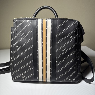 Fossil Vegan Leather Convertible Backpack  Black Bone Stripe Logo ZB1587104