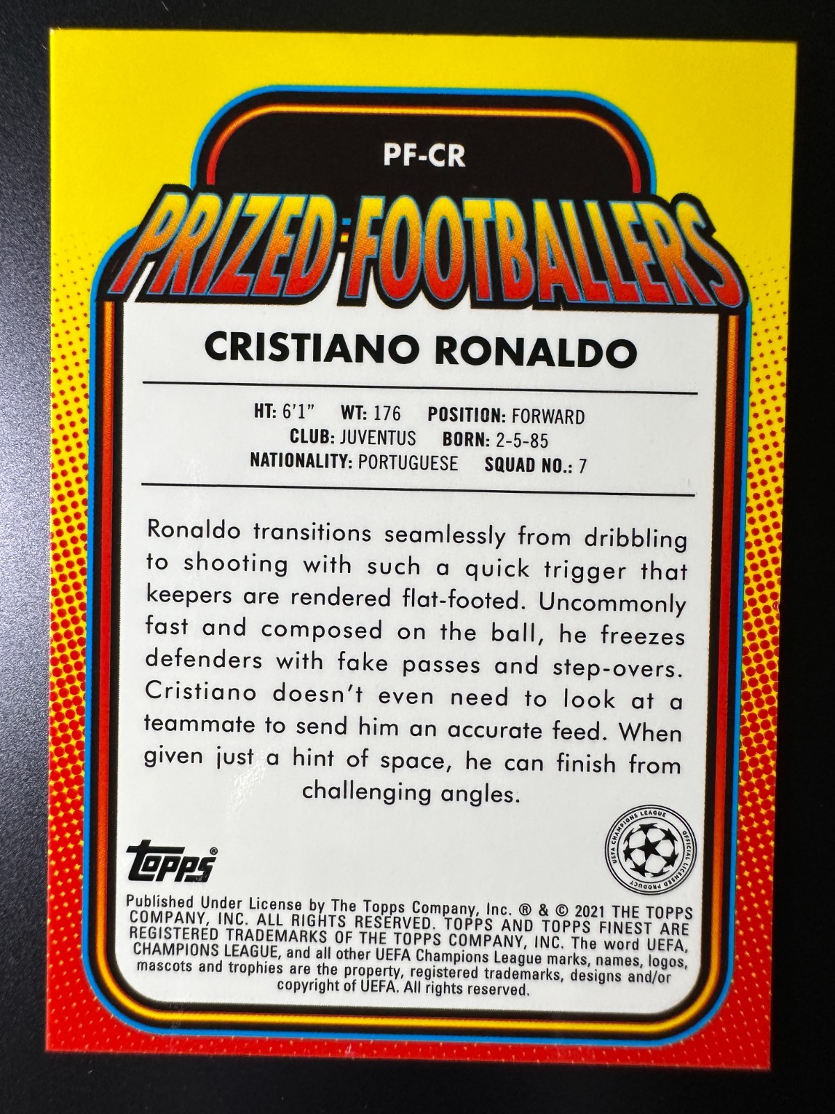 2020-21 Topps Finest UCC Soccer Prized Footballers Refractor - Cristiano Ronaldo view 2