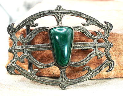 Ethnic Sandcast Silver And Malachite Belt buckle