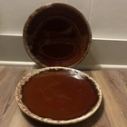 VTG Hull Brown Drip Glaze Dinner Plates 10.5” Diameter Round USA Lot of 2-Shiny!