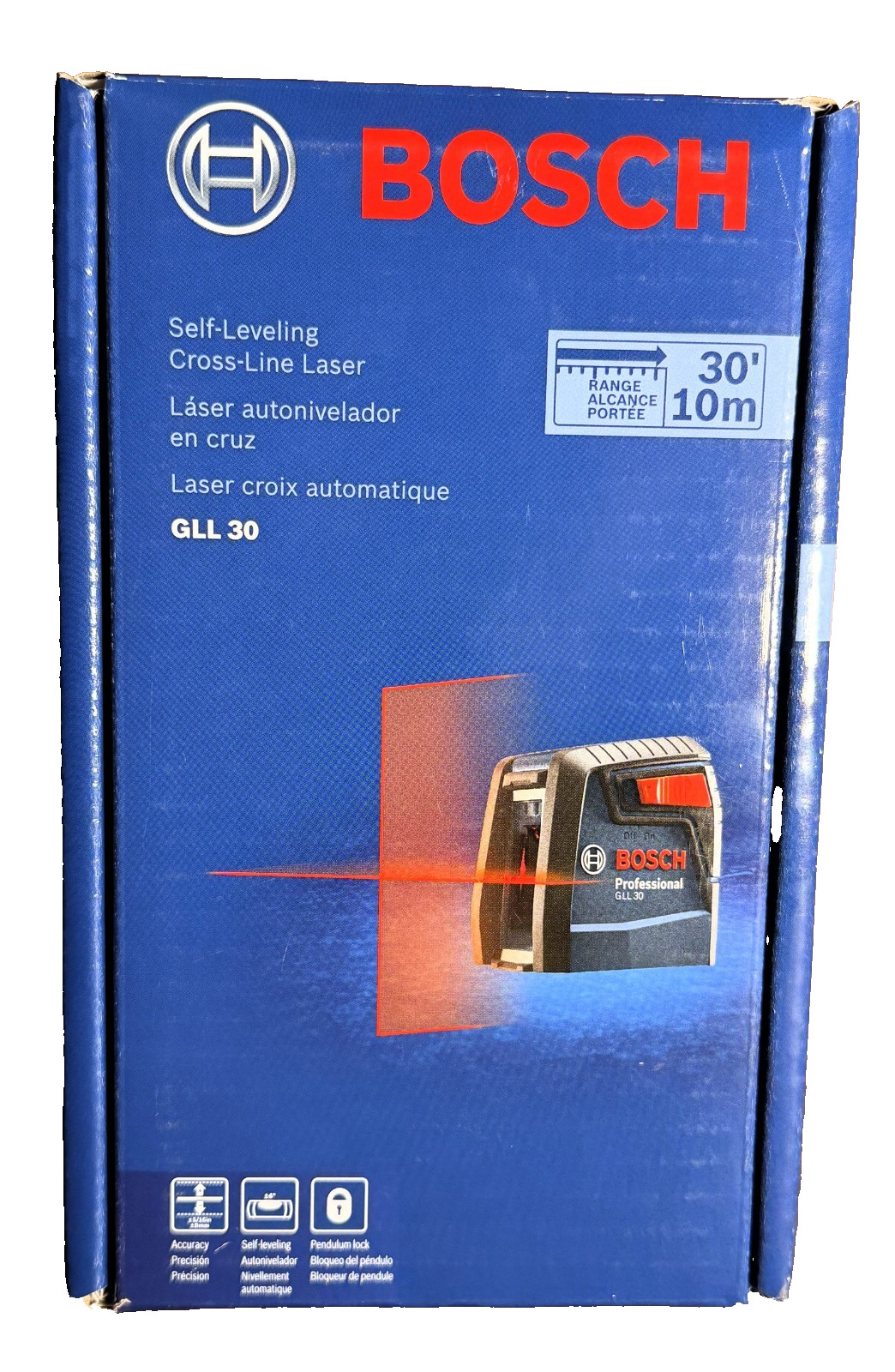 BOSCH GLL30 Self-Leveling Cross-Line Laser Level 30-Ft Red Beam W/ MM2 Mount