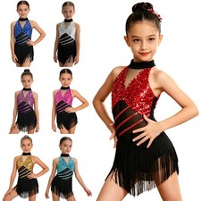Girls Dress Shiny Dancewear Cutout Leotard Bodice Costume Modern Ruched Rumba