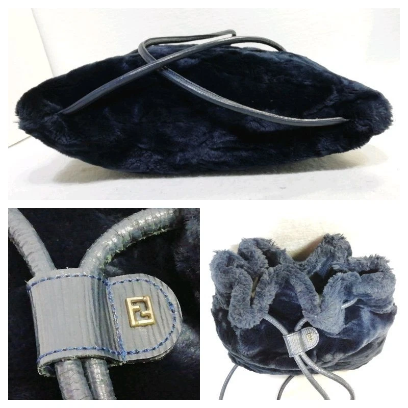 FENDI Sac À Dos Rucksack Cuir Fourrure Fluffy Bleu Marine Femme - Photo 3/4