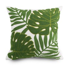 Embroidery Throw Pillow Covers 18x18 Home Decor Loop Tropical Green Leave Flo...