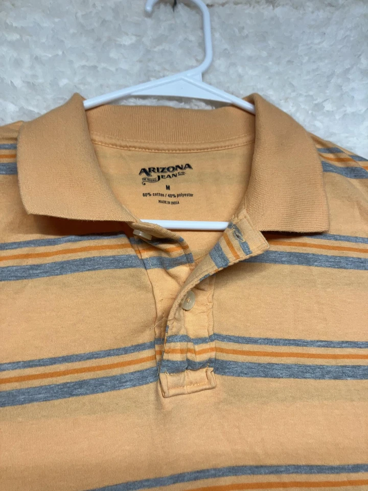 Camisa Polo Arizona Jean Co Para Hombre Mediana Naranja Gris Azul Rayas Informal Clásica Foto 3 de 4