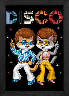 Disco Katzen gerahmtes Wandbild Poster Leinwanddruck Bild