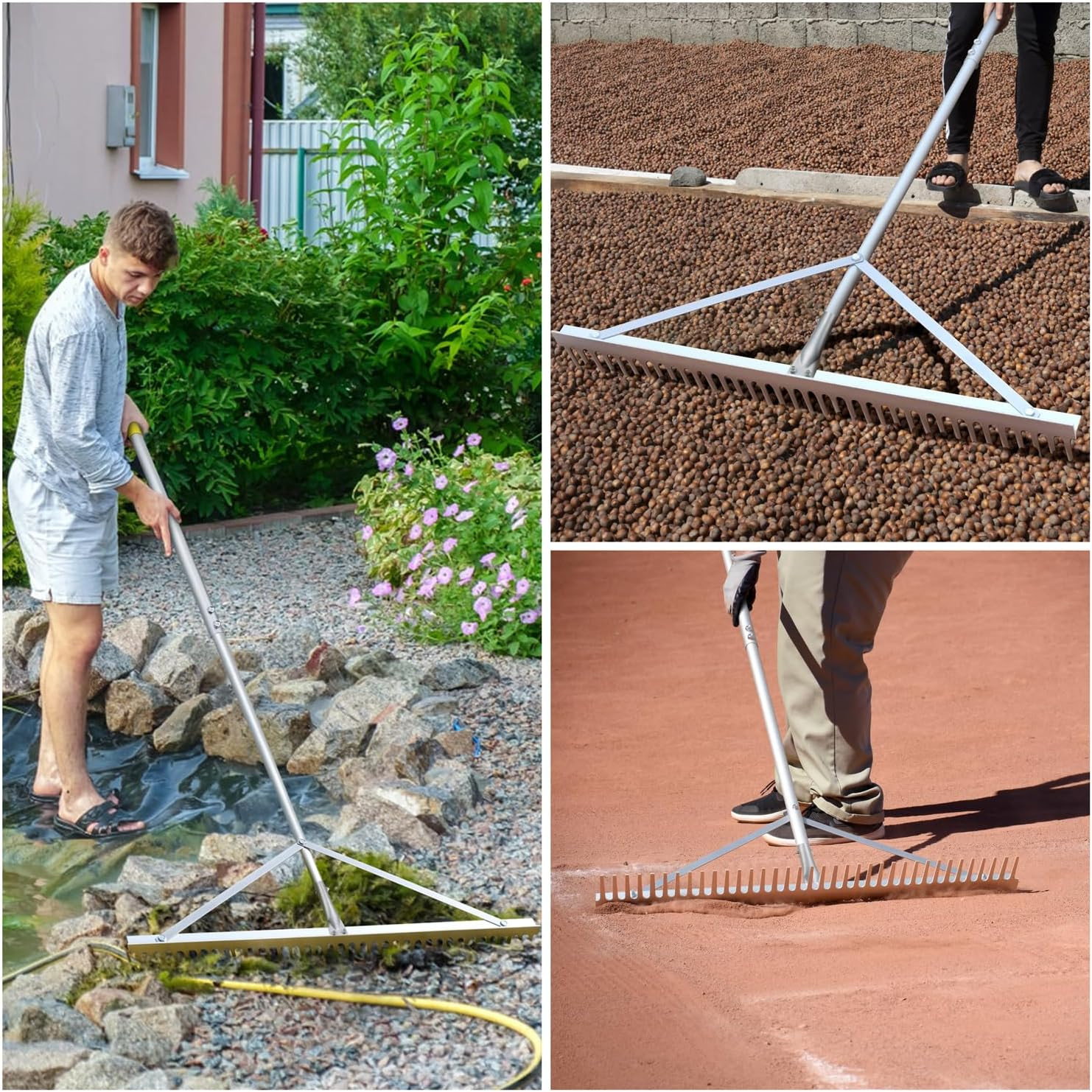 Outdoor Rake Landscape Rake 36'', Aluminum Rakes with Lightweight 69'' Handle ...