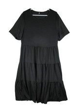 Shein Curve Womens Ruffle Hem Maxi Dress Crew Neck Short Sleeve Size 2XL Black