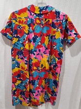 Smart Time House Dress Bright Colorful Art Deco Size M Mara Hoffma Vintage 1970s