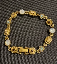 Vintage Signed ART Charm Bracelet Ornate Victorian Revival GoldTone 7.25”