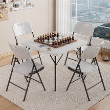 5 Pcs Portable Folding Card Square Table and Chairs Set with Hook And Mesh Bag